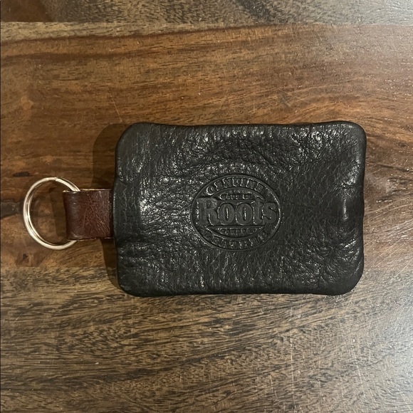 Vintage Roots Coin Purse Key Fob Brown Black Leather - Picture 1 of 5